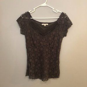 CAbi Grey lace cap sleeve top